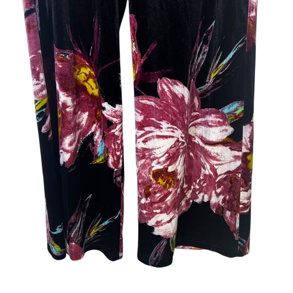 Mod X Velvet Floral Wide Leg Pants Womens S Black Purple Boho Hippie Lounge - Picture 4 of 9